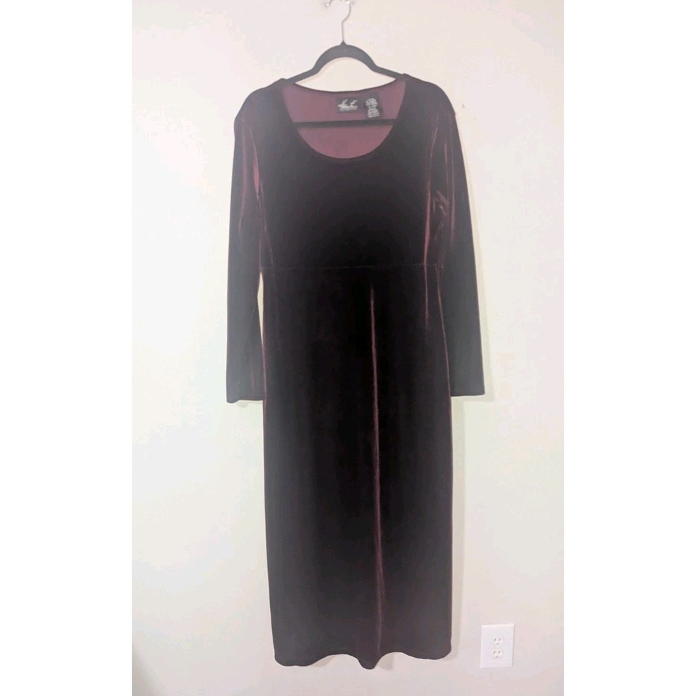 L Kathie Lee Vintage 90s Stretch Maroon Velvet Maxi Dress